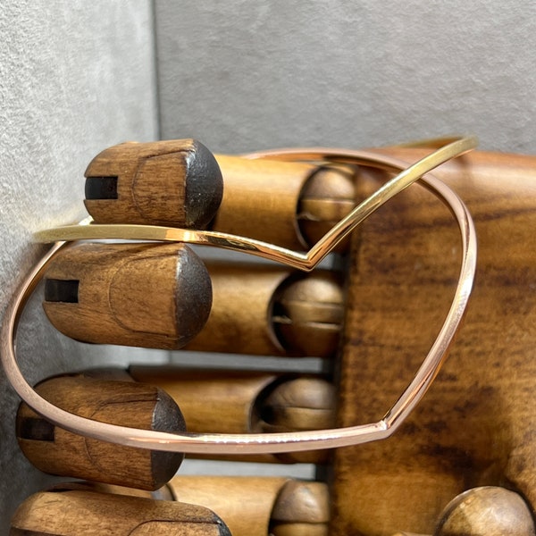 Handmade Sterling Silver Wishbone Bangles in 18carat Yellow or Rose Gold