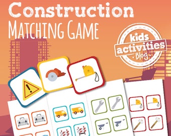 Construction Memory Matching Game Printable for Kids