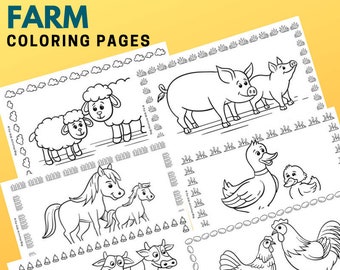 Farm Animals Coloring Pages Instant Download Farm Animal | Etsy