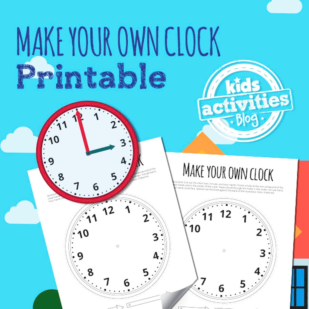 Make Your Own Clock Printable for Kids Learn to Tell Time Etsy