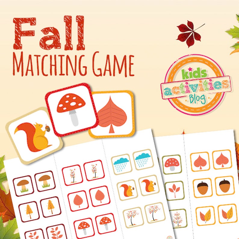fall memory match printable game for preschoolers etsy