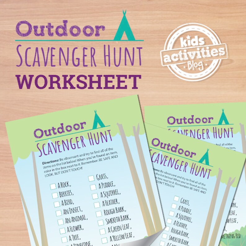 outdoor scavenger hunt printable worksheet activity etsy