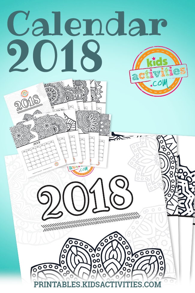 Mandala Coloring Calendar - 2018 Calendar - Etsy