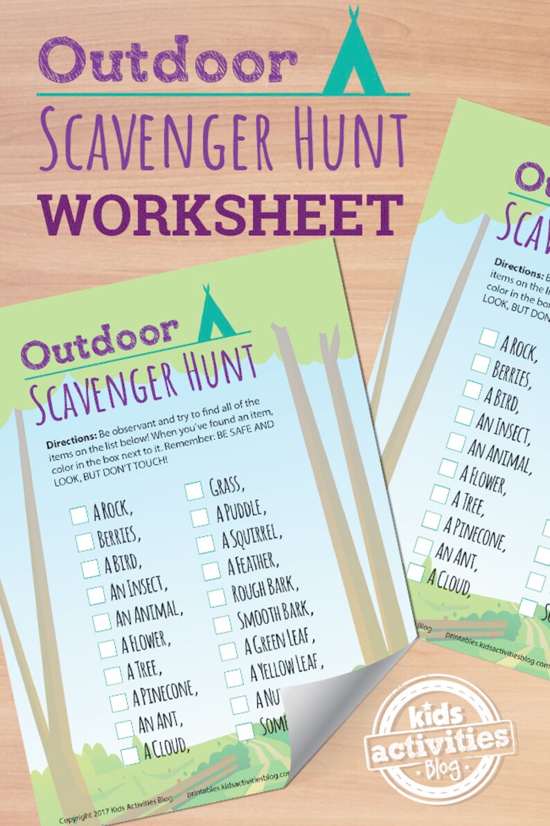 outdoor scavenger hunt printable worksheet activity etsy