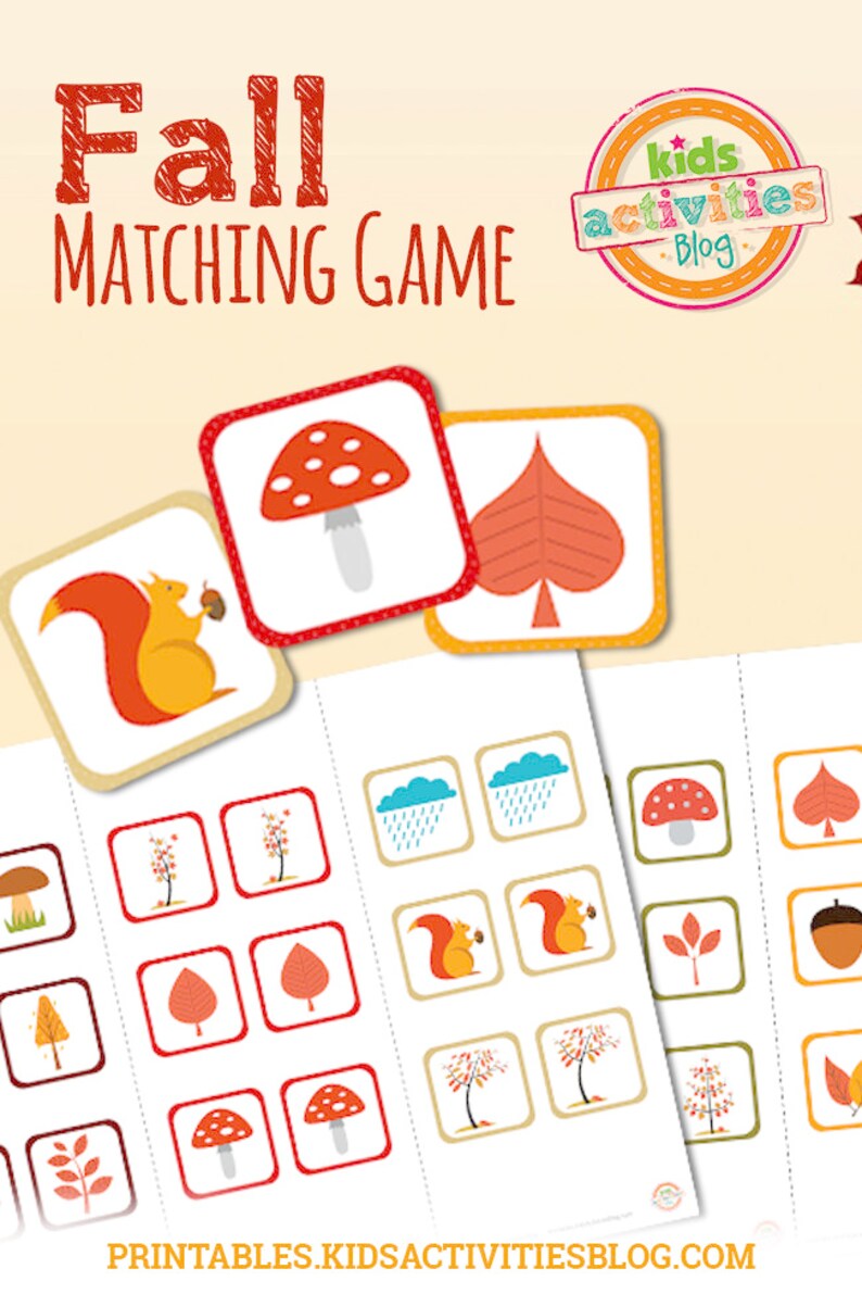 fall memory match printable game for preschoolers etsy