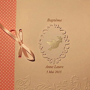 Baptism booklet or communion "dove" personalized in hand-handled cardboard with your texts inside