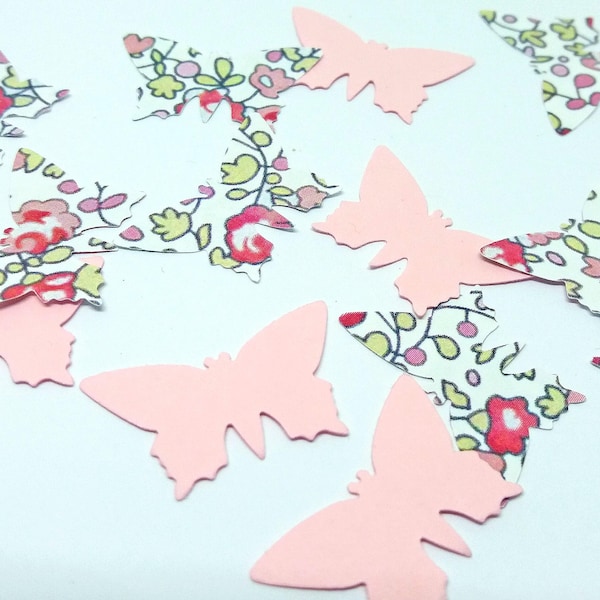 lot de 100 confettis en forme de papillon motif liberty  et rose pour décoration de table