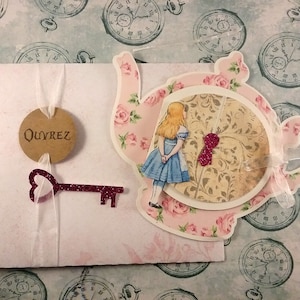 Faire-part Alice in wonderland, Alice au pays des merveilles avec enveloppe