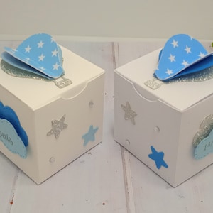 Boîte à dragées thème montgolfière pour baptême, baby shower, anniversaire couleurs pesonnalisables