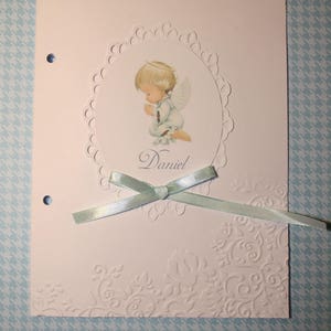 Cover booklet of baptism or communion personalized cardboard embossed by hand