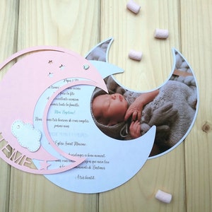 Announcement colors and your personalized text in the shape of one and photo of your child