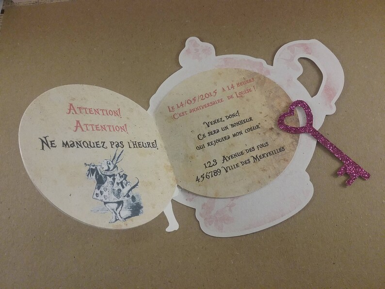 Faire-part Alice in wonderland, Alice au pays des merveilles avec enveloppe image 3