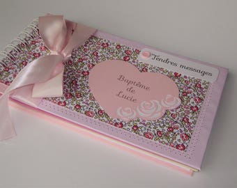 Livre d'or pour baptême, baby shower ou communion liberty coeur et oiseaux