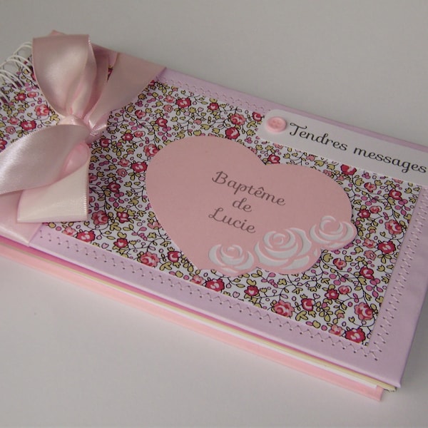 Livre d'or pour baptême, baby shower ou communion liberty coeur et oiseaux