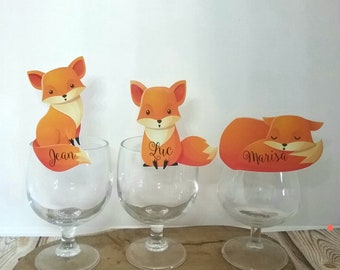 Lot de 10 Marque-place sur verre thème renard personnalisé avec le prénom de vos invités.Trois modèles à choisir