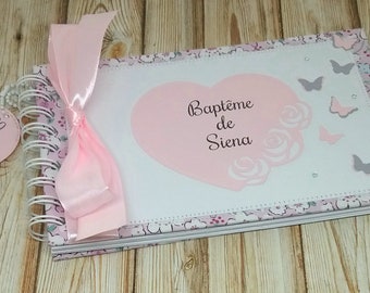 Guestbook for baptism, baby shower or communion liberty heart and butterflies