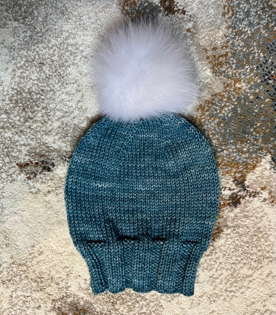 Bluebonnet Hand Knit Merino Wool Beanie With Pom - Etsy display picture 2