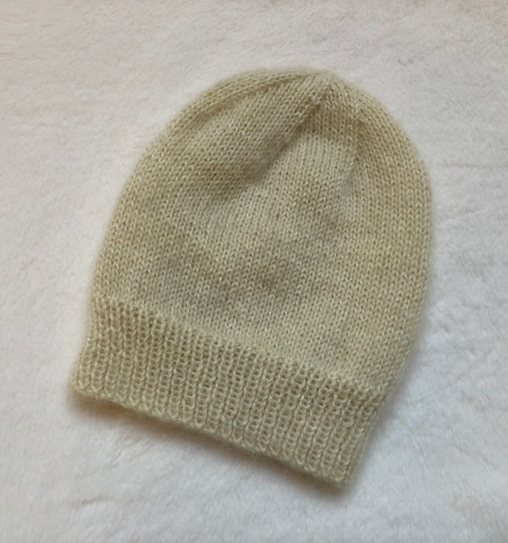 Ivory Mohair Knit Beanie: Handmade Merino Cashmere Blend - Etsy display picture 1