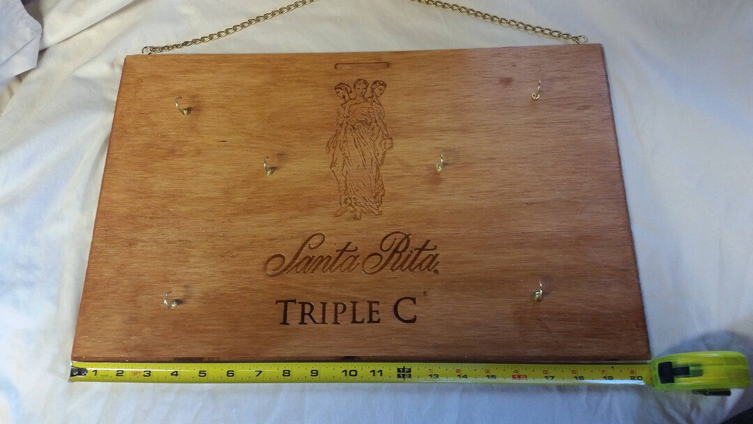 Stained wooden wine box lid for holding keys Etsy.de