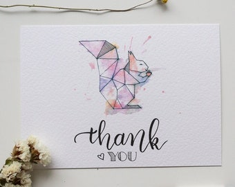 Watercolour squirrel card | geometric animal card | Thank you card