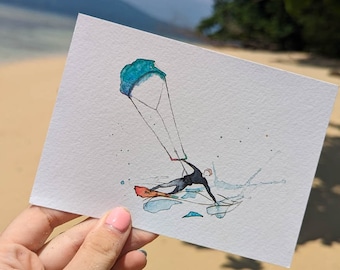 Kitesurfer-Aquarellkarte | Reisekarte