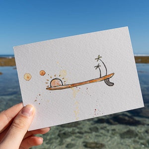 Watercolor surfboard card | Travel card