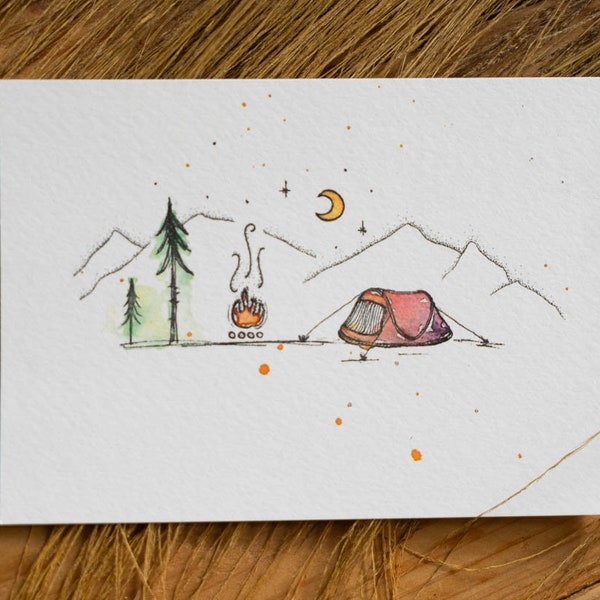 Carte d'aquarelle de camping | camping | Tente | De la vie | Retour à la nature