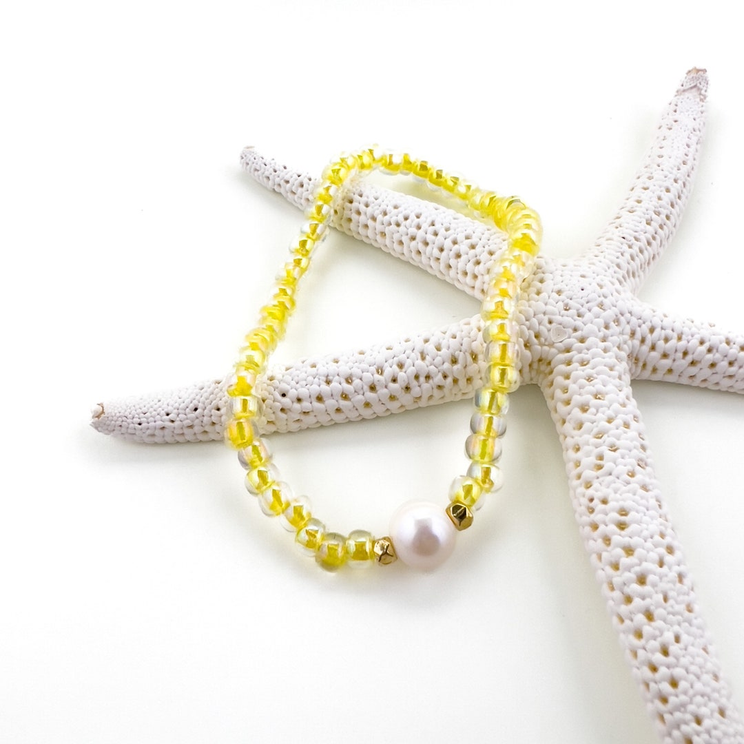 Yellow & Pearl Bracelet Etsy