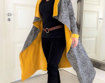 Extravagant long coat with leopard pattern size. S/Meter Velvet Lining Opulent Unique Dramatic