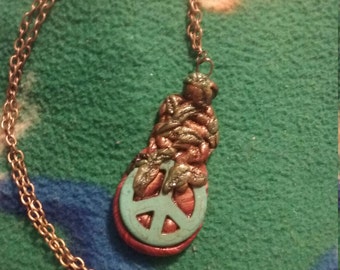 love Peace and life , peace symbol necklace , Boho jewelry