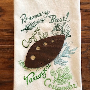 Herb Stripper and Herb themed embroidered tea towel, Mother’s Day gift, chef gift, embroidered kitchen towel