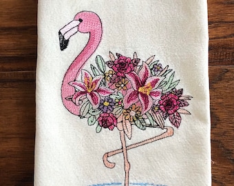 Flamingo Embroidered Hand Towels Set of 2 Summer Beach Coastal Home 