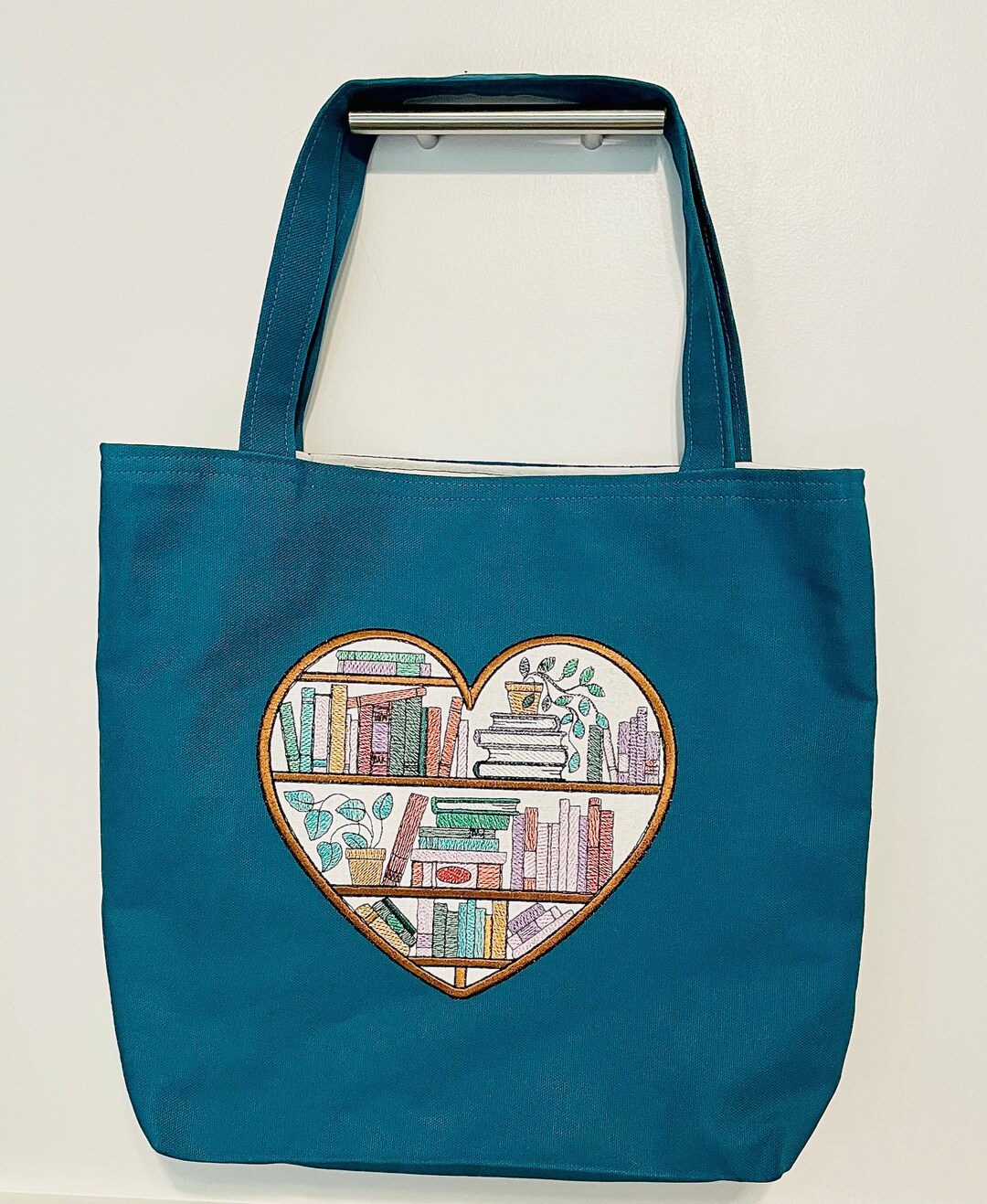 Embroidered Tote Bag Library Tote Book Tote Carry All Etsy