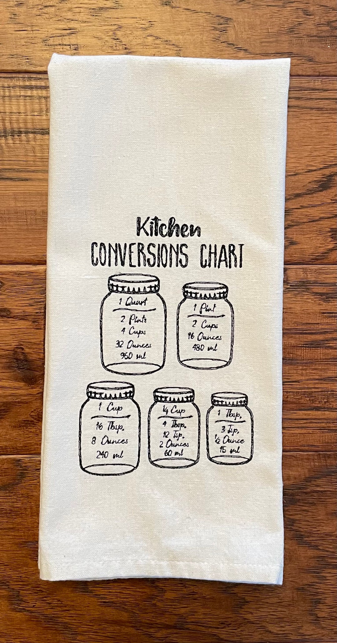 Embroidered Tea Towel, Conversion Chart, Kitchen Towel, Dish Towel