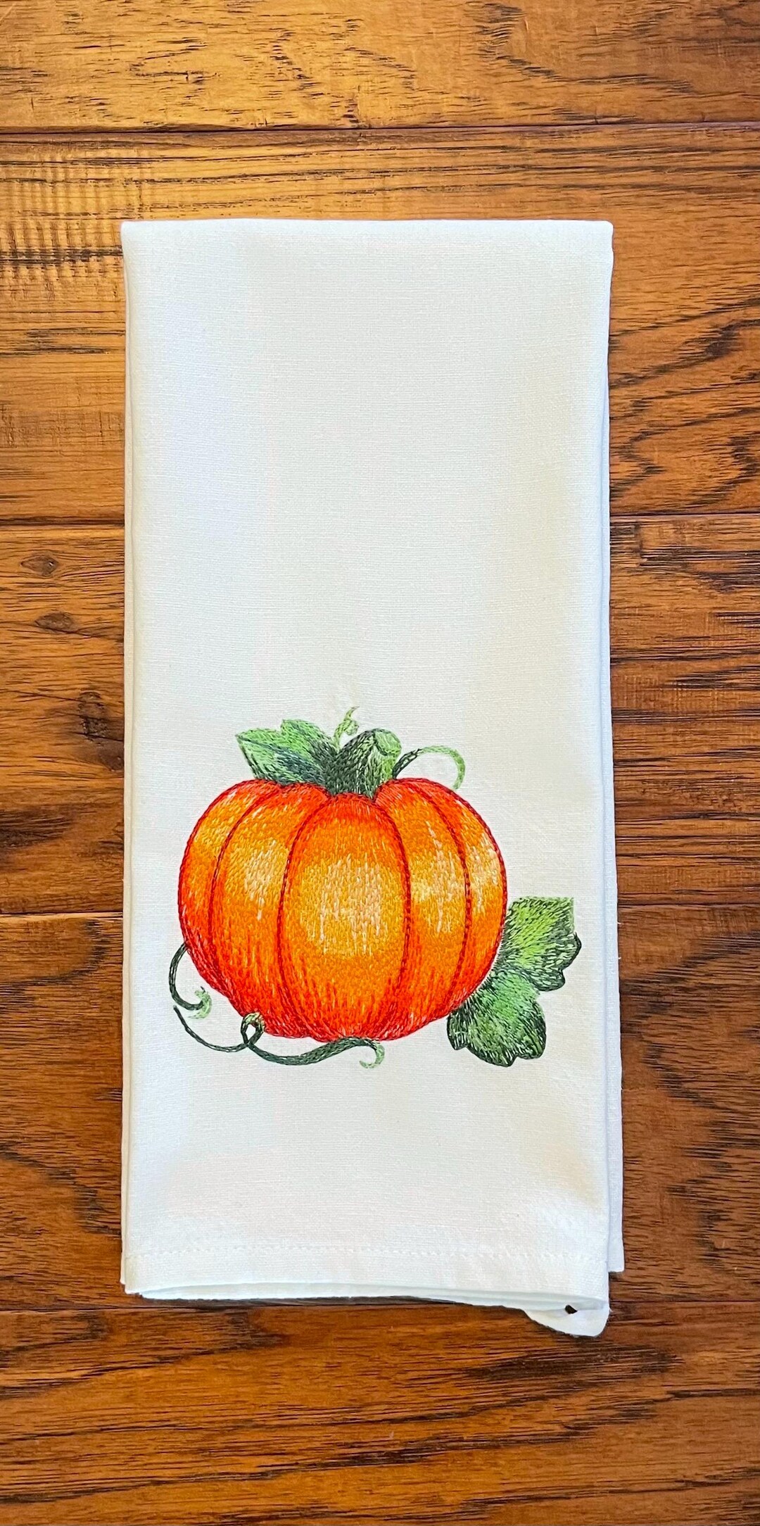 Embroidered Tea Towel, Perfectly Autumn Pumpkin, Embroidered Kitchen