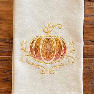 Embroidered tea towel, Elegant Pumpkin tea towel, kitchen towel, dish towel, hand towel, Fall decor, Thanksgiving decor, hostess gift