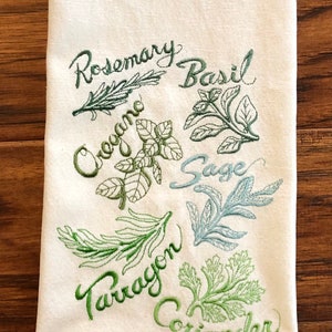 Embroidered herb tea towel, embroidered kitchen towel, dish towel, chef gift, Mother’s Day gift