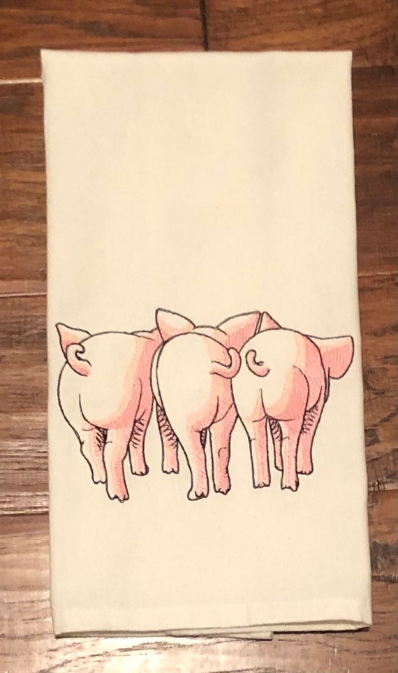 Embroidered Kitchen Towel set of 2 Pig Towels Kitchen Towel Dish