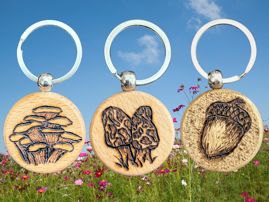 Wooden Keychains Set of 3 Forest Finds: Wood Burning Art Oyster ...