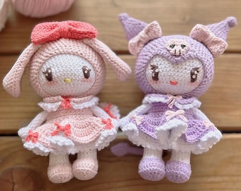 Amigurumi pattern for a pink bunny and a purple bunny / digital file