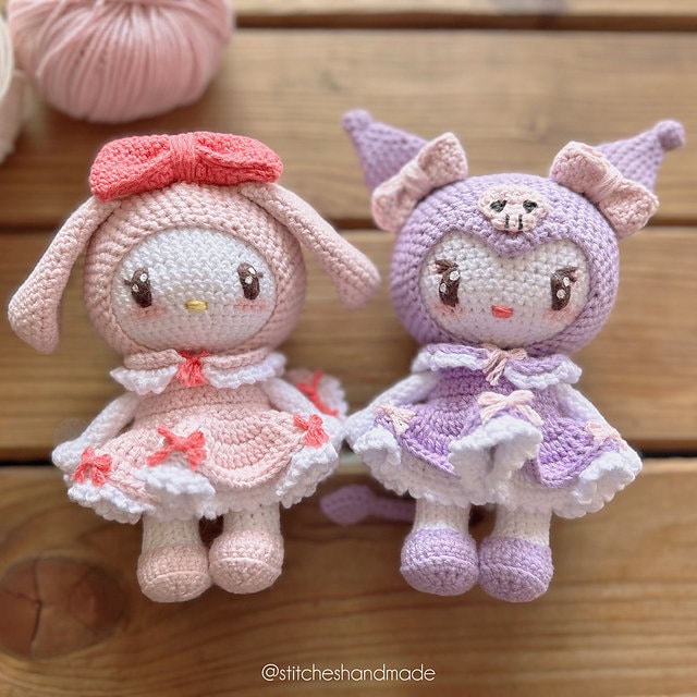 Amigurumi Pattern for a Pink Bunny and a Purple Bunny / Digital
