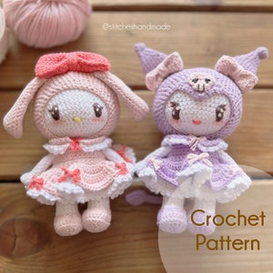 Crochet amigurumi pattern / japanesse pink an violet bunny