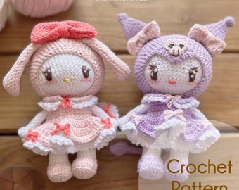 Crochet amigurumi pattern / japanesse pink an violet bunny