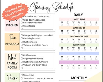 Printable Fillable Cleaning Schedule, Instant Digital download, Family Chore schedule, Goodnotes, ADHD cleaning, Cleaning Checklist,PDF File