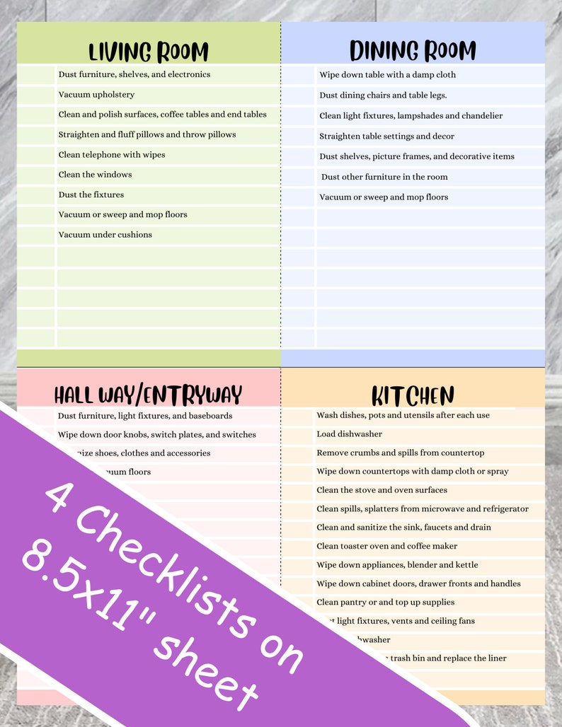 Printable Fillable Cleaning Schedule, Room by Room Cleaning Checklist ...