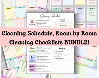 Printable Cleaning Schedule Bundle, Room by Room Checklists (PDF)