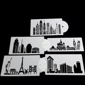 5pcs Building Skyline Cake stencil