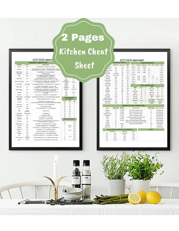 Kitchen Cheat Sheet, Kitchen conversion chart, Printable Kitchen measurement sheet, Goodnotes, Instant download, Temperature measurements