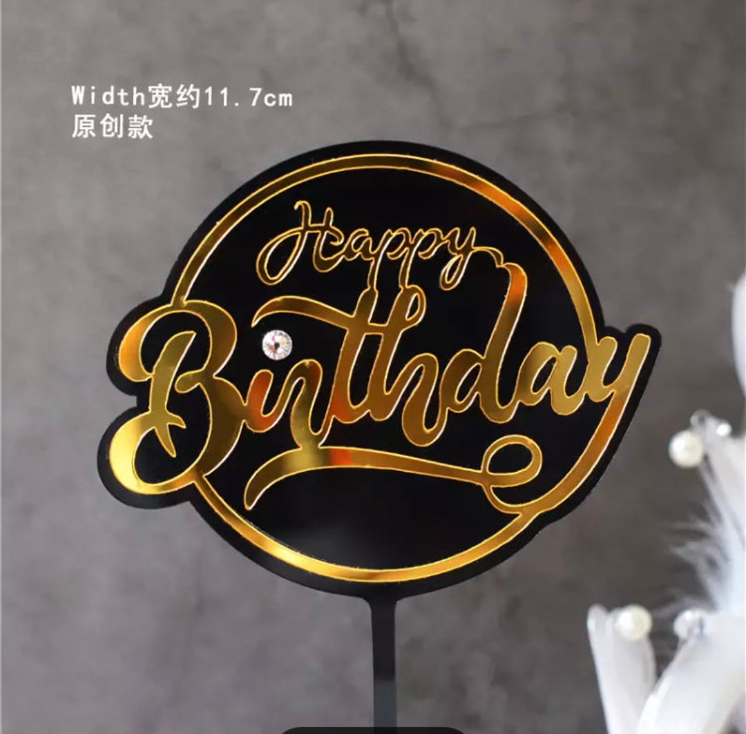 Black and Gold Happy Birthday Topper, Cake Toppers, Cake Decorations Etsy