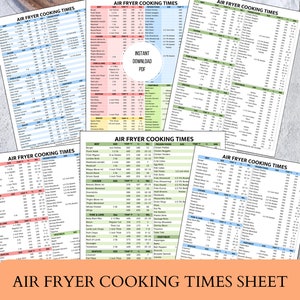 Air Fryer Cooking Time Conversion Chart, Air Fryer Cooking Times Conversion Sheet, Printable Air fryer cheat sheet, kitchen cheat sheet